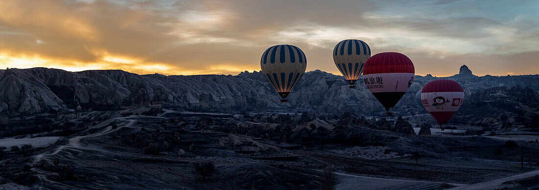 Hot air balloons flying on Goreme, Cappadocia, Turkey