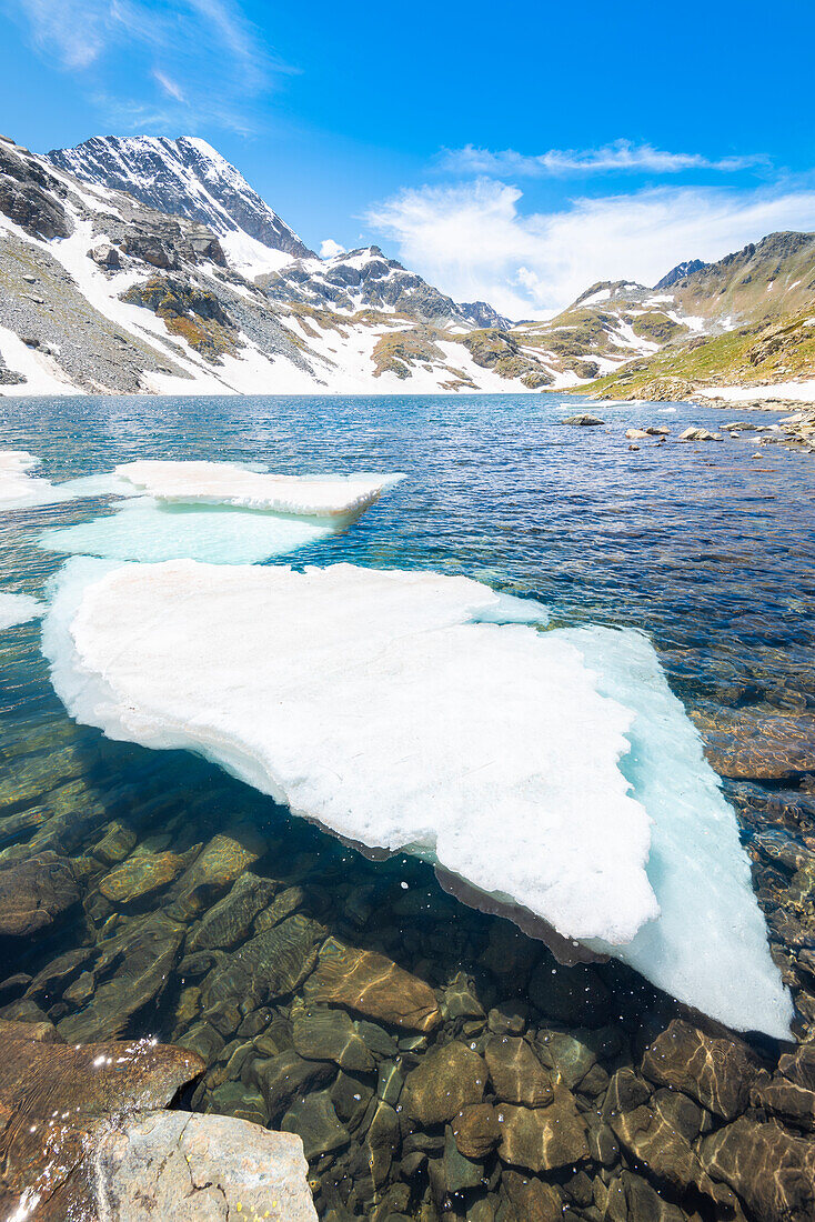 Eisberg auf dem Gran Lac, Vallon de Chalamy, Naturpark Mont Avic, Aostatal, Italienische Alpen, Italien