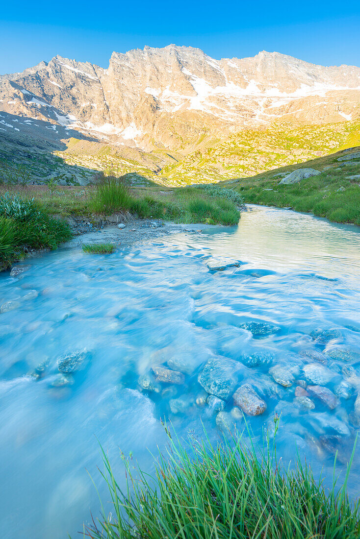 Levanne and Pian del Nel at dawn, Valle dell Orco, Gran Paradiso National Park, Province of Turin, Piedmont, Italian alps, Italy