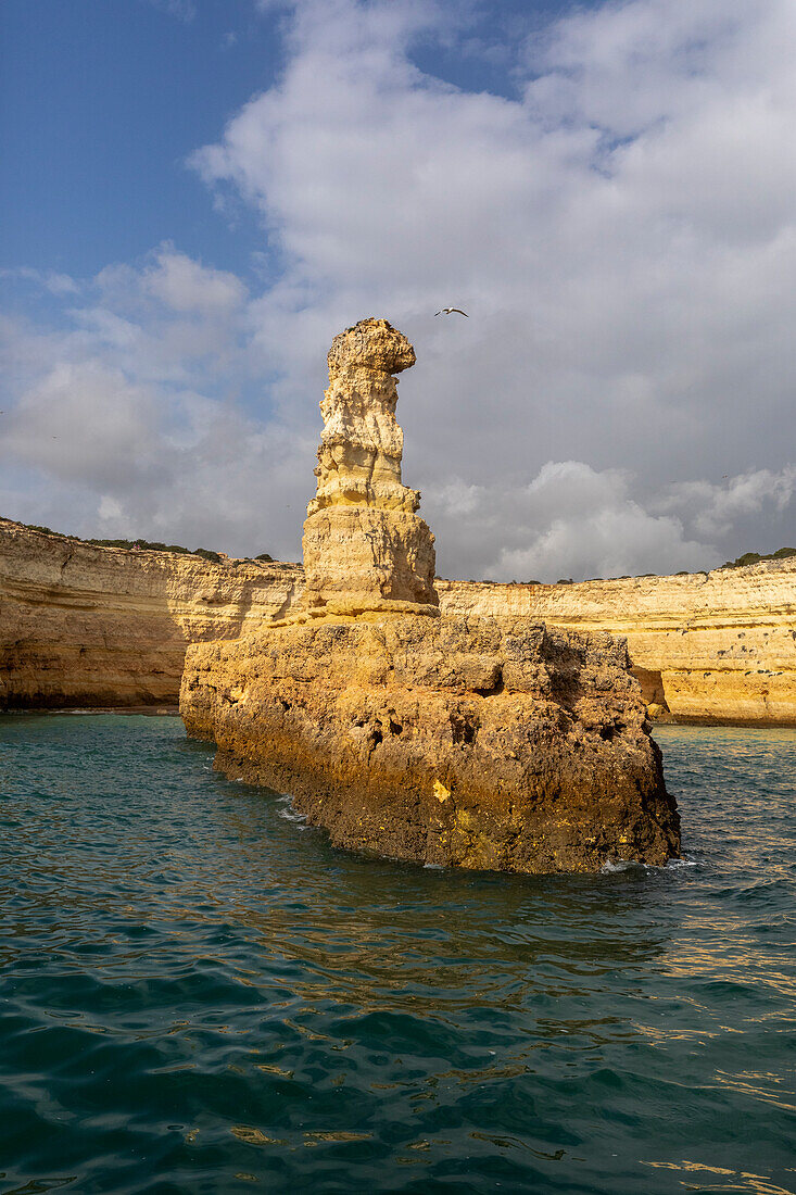 View from the sea of Praia Morena, Alporchinhos village, Faro district, Algarve, Portugal