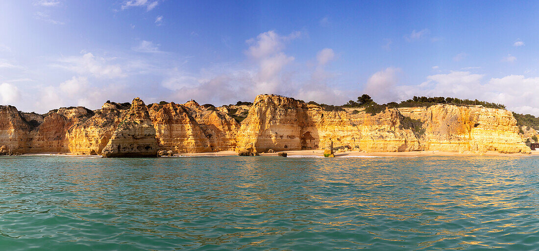 View from the sea of Praia de Marinha, Caramujeira village, Lagoa, Faro district, Algarve, Portugal