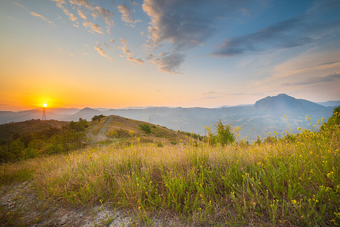 Dawn in Valle del Reno, bolognese Apennine, province of Bologna, Emilia Romagna, Italy