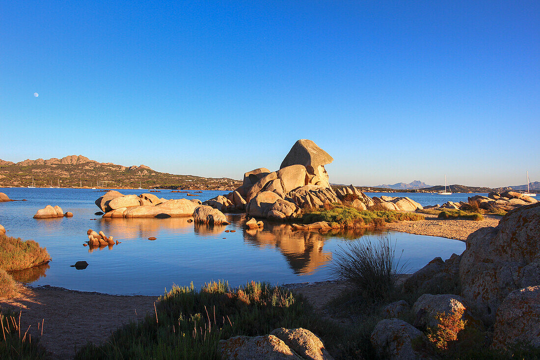 Sunset on the Octopus Head Beach in La Maddalena, La Maddalena island, Sassari province, Sardinia, Italy, Europe.