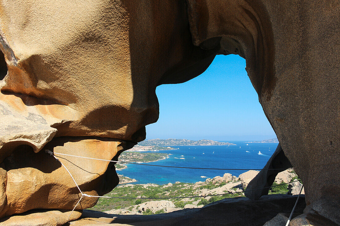 Panoramic view from inside the Bear's Rock, Palau, Sassari province, Sardinia, Italy, Europe.