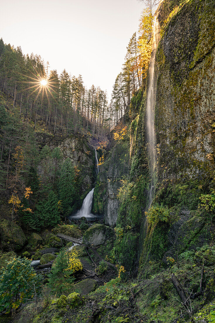 Wahclella Falls in autumn. Cascade Locks, Multnomah county, Oregon, USA.