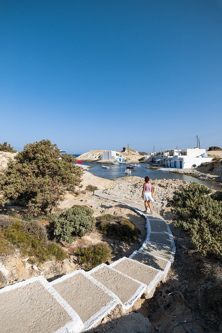 The small fishing village of Agios Konstantinos (Plaka, Milos Island, Cyclades Islands, Greece, Europe) (MR)
