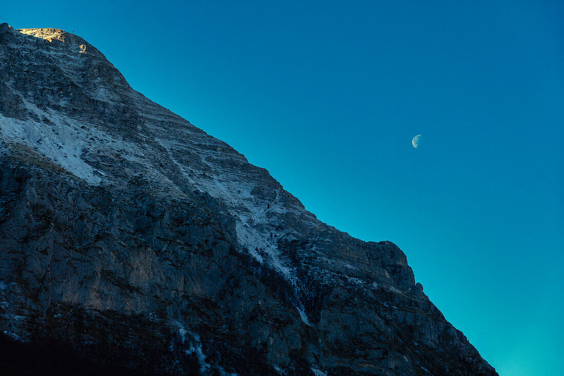 Italy, Marche, Sibillini mountain range, Monte Bove at sunrise from Panico Valley