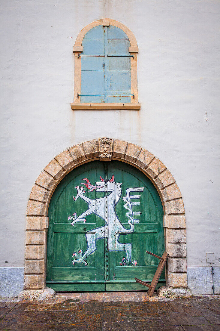 Emblem or mascot of the city. Detail, facade of Landeszeughaus (Armoury or arsenal), from Landhaushof courtyard, Graz, Austria