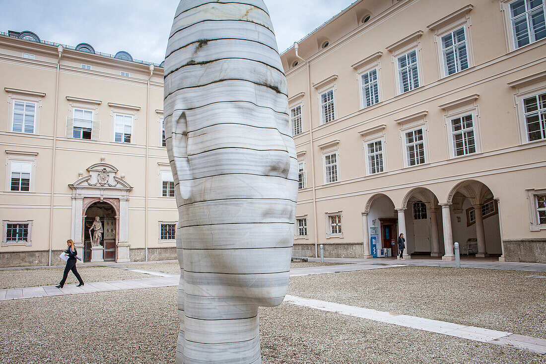 Marble sculpture "Awilda" by the Catalan artist Jaume Plensa, Dietrichsruh-Platz square of the University of Salzburg, Austria