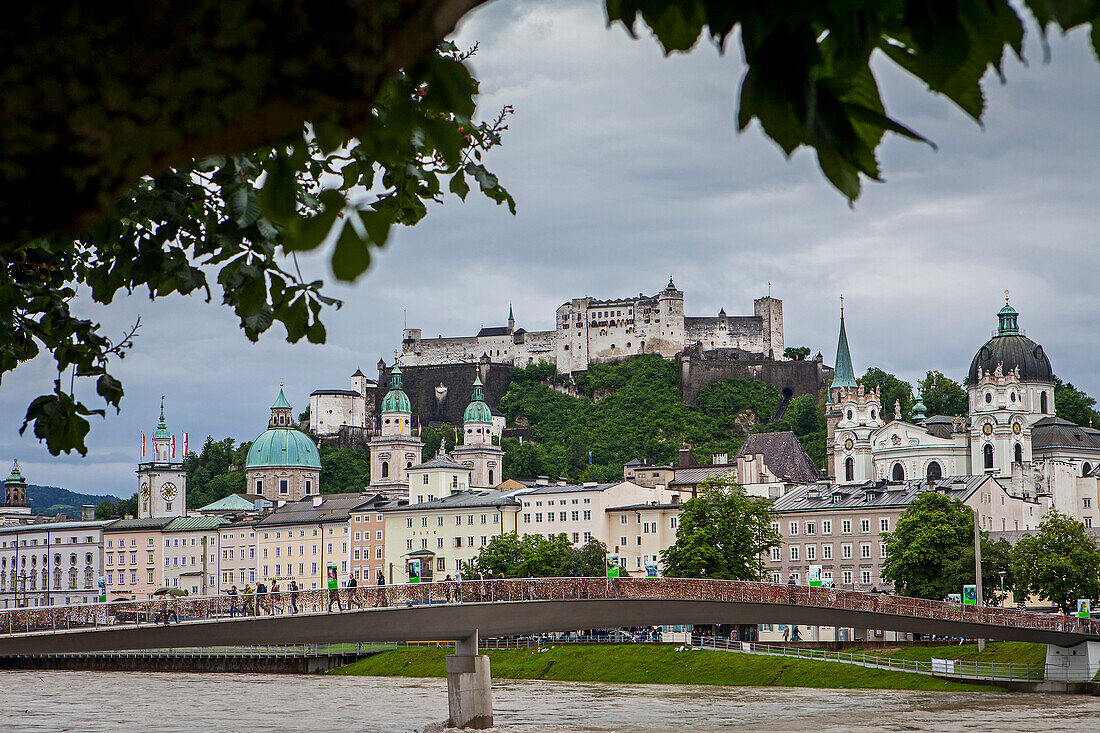 Panoramic view of Salzburg castle and Old Town, Austria