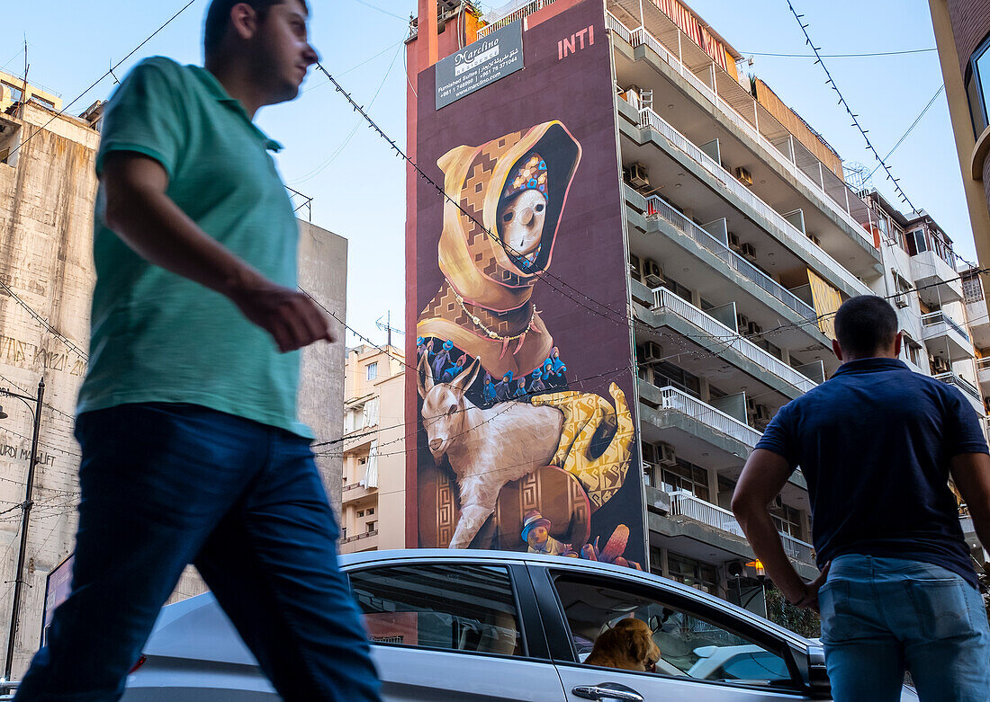 Pagano, Wandbild von Inti Castro, in Hamra, Beirut, Libanon