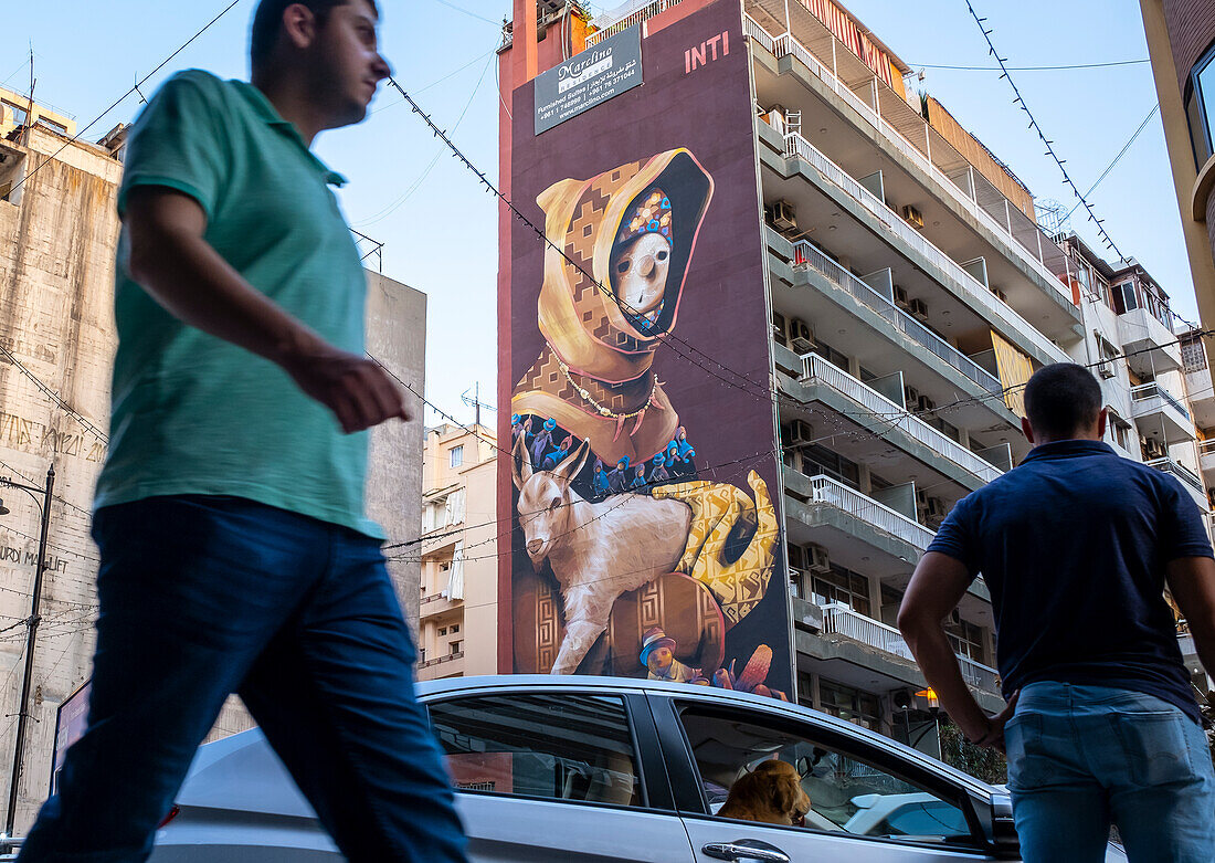 Pagano, mural by Inti Castro, in Hamra, Beirut, Lebanon