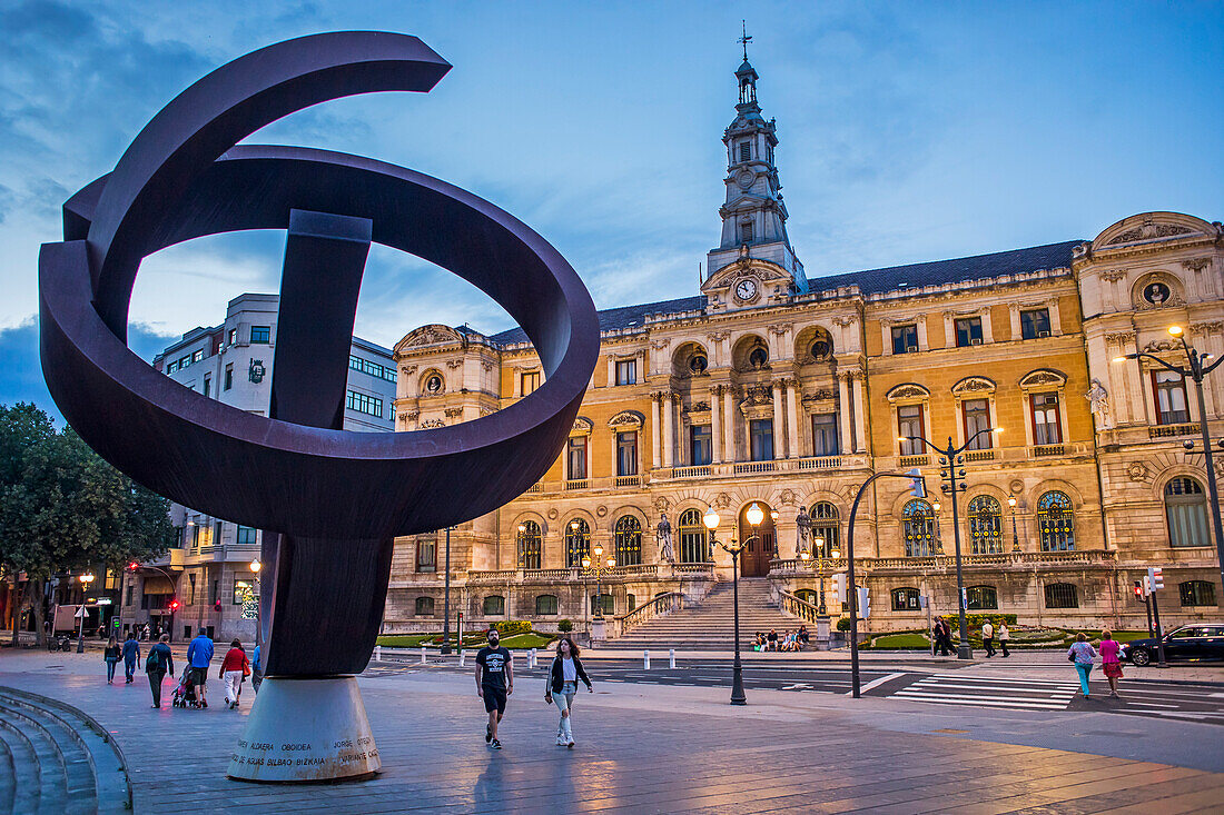 `Variante ovoide de desocupación de la esfera´ by Jorge Oteiza, and town hall , Bilbao, Spain