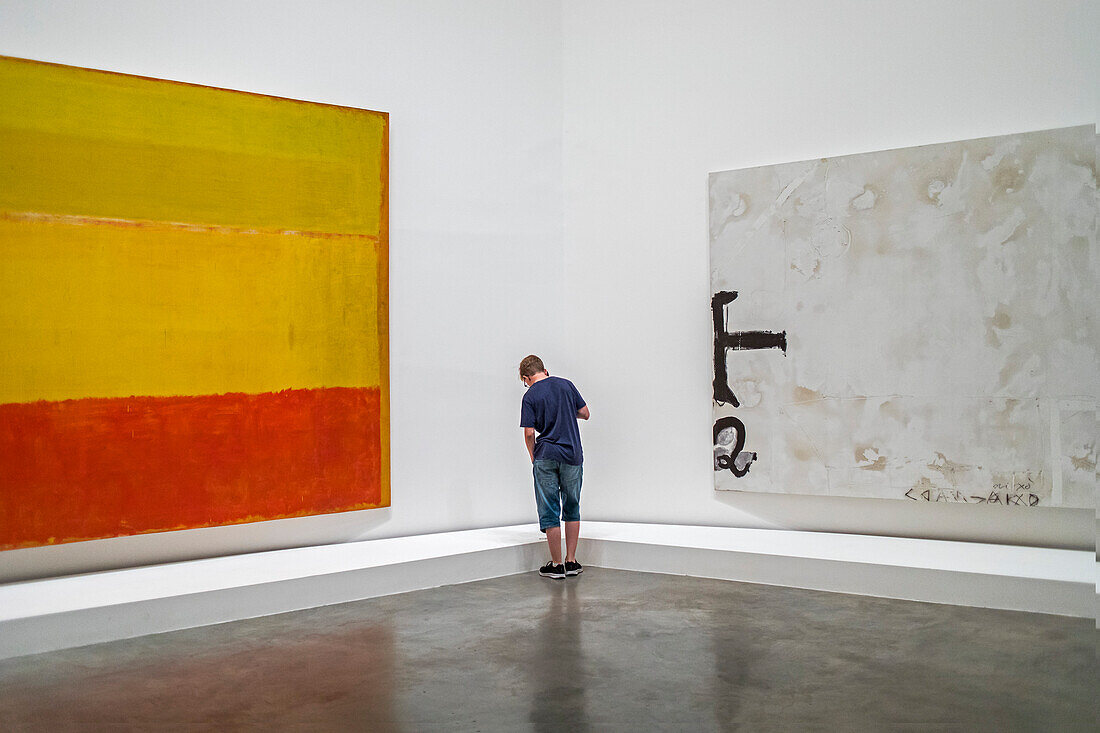 At left Untitled by Mark Rothko. At right `Ambrosia´ by Antoni Tapies, Guggenheim Museum, Bilbao, Spain