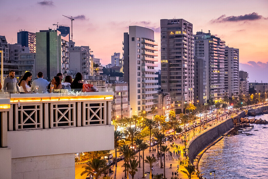 Skyline, View of Corniche from the bar of Bay View Hotel, Beirut, Lebanon