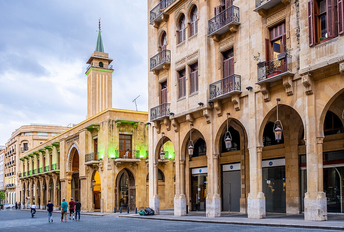 El Omari Mosque street, in background Al-Omari Grand Mosque, Downtown, Beirut, Lebanon
