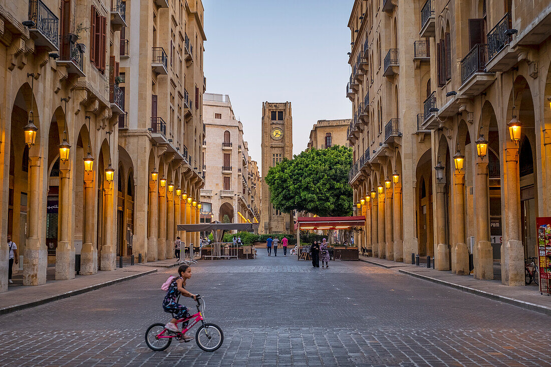 El Omari Mosque street, in background El Nejmeh square or Star square, Downtown, Beirut, Lebanon
