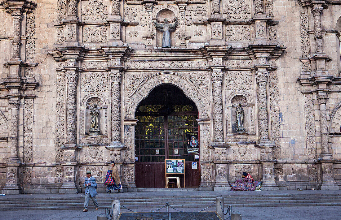 Main gate, San Francisco Church on the plaza of the same name, founded in 1548 and rebuilt 1784, La Paz, Bolivia