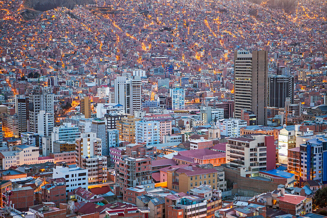 Panoramablick auf das Stadtzentrum, La Paz, Bolivien