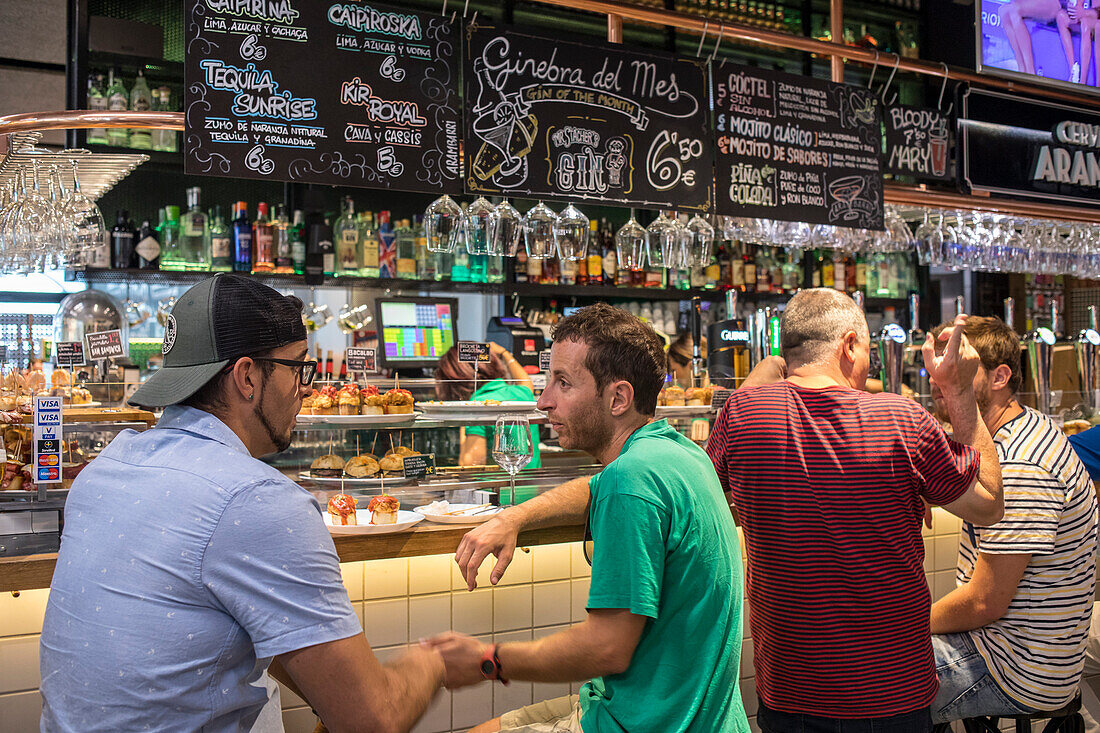Area of bars and restaurants, in La Ribera market, Bilbao, Spain