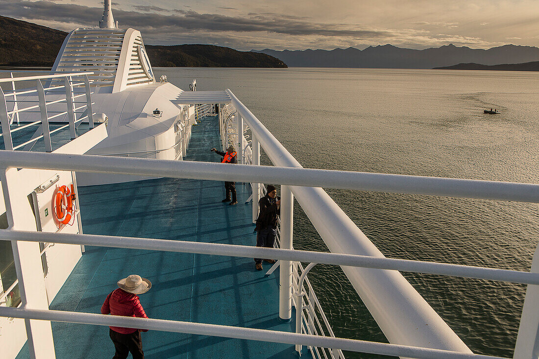 Ventus cruise ship, in Estrecho de Magallanes,Tierra del Fuego, Patagonia, Chile