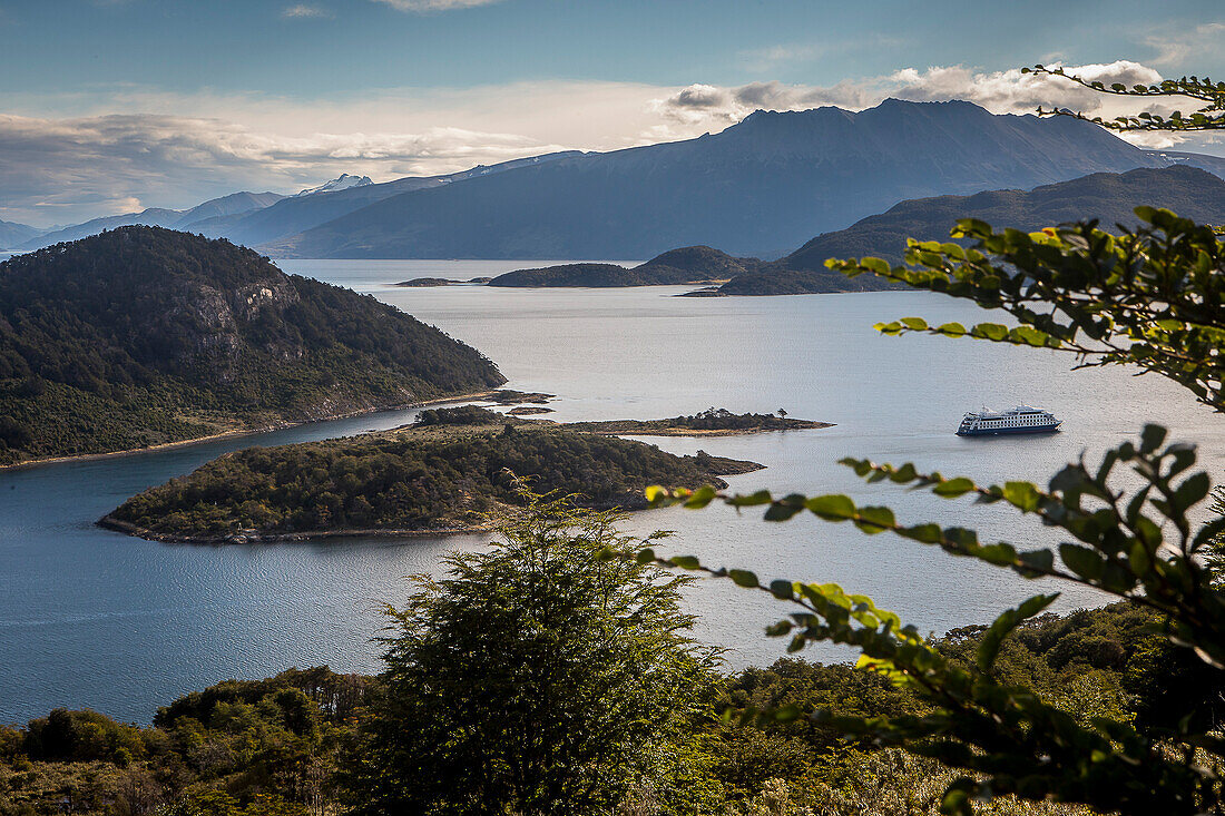 panoramic view of Wulaia Bay, also called Caleta Wulaia, Navarino Island,Tierra de Fuego, Patagonia, Chile