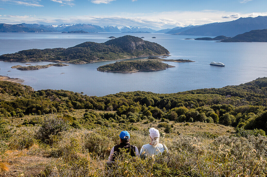 panoramic view of Wulaia Bay, also called Caleta Wulaia, Navarino Island,Tierra de Fuego, Patagonia, Chile