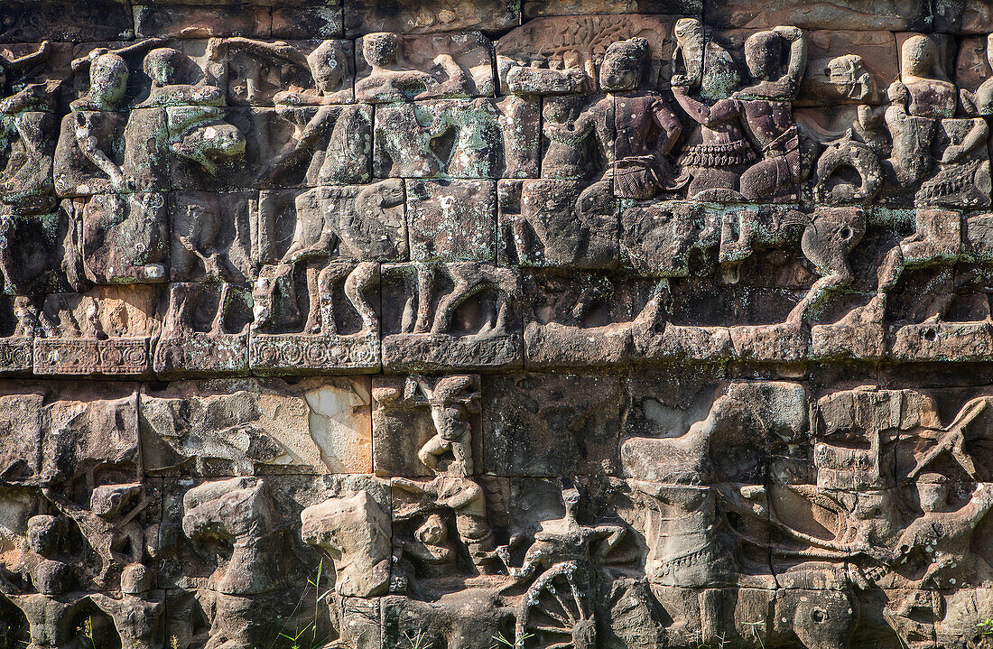Detail, Terrasse der Elefanten, Angkor Thom, Archäologischer Park von Angkor, Siem Reap, Kambodscha