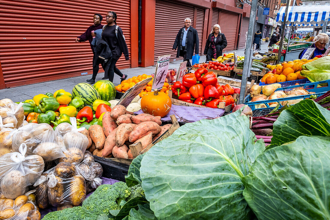Greengrocery, stall, Moore street market, Dublin, Ireland