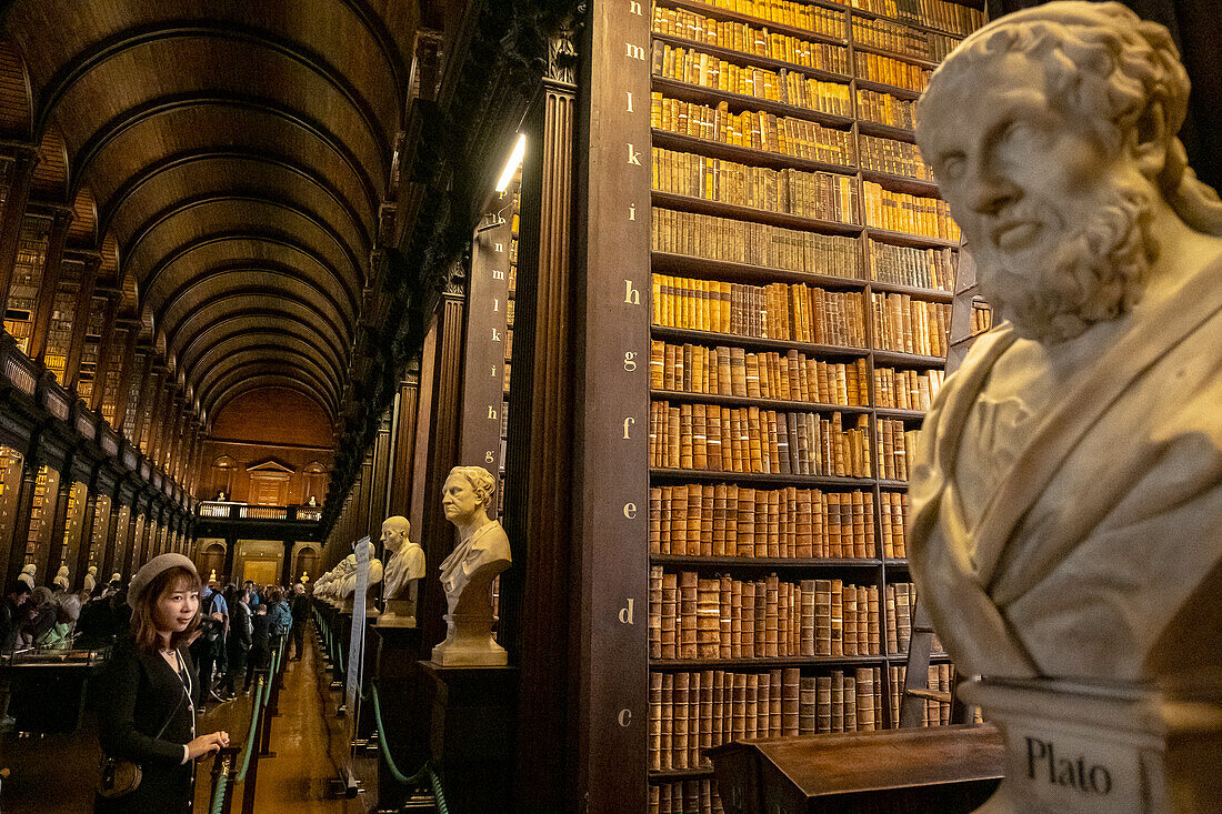 The historic Long Room of the Old Library, in Trinity College, Dublin, Ireland