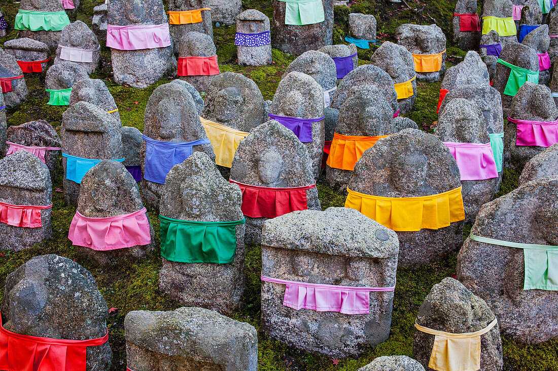 Jizo statues, in Kiyomizu-dera temple, Kyoto. Kansai, Japan.