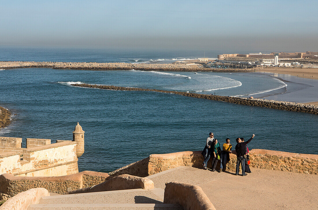 View from Kasbah of the Udayas, in background Bou Regreg river and Sale, Rabat. Morocco