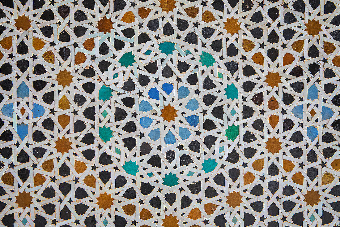 Detail, tiled, Medersa or Madrasa Bou Inania, Fez el Bali, Fez, Morocco