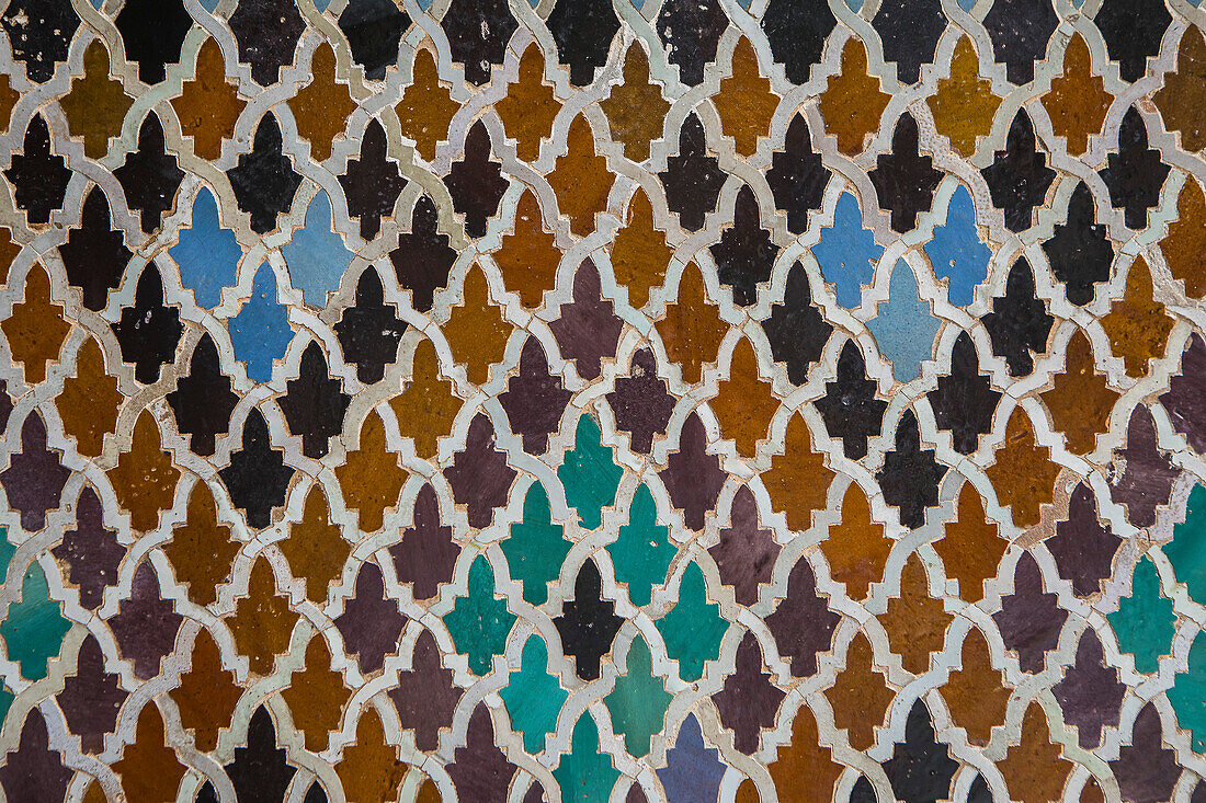 Detail, tiled, Medersa or Madrasa Bou Inania, Fez el Bali, Fez, Morocco