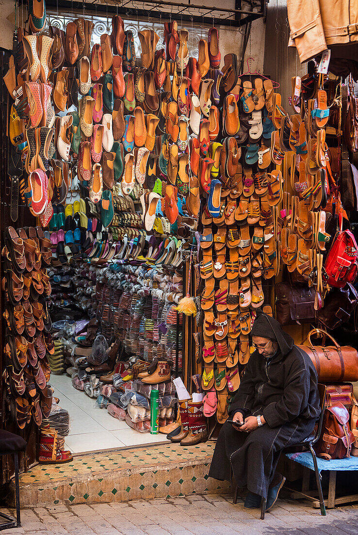Sandals shop, medina, Fez. Morocco