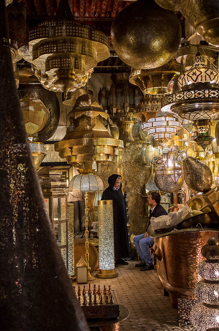 Brass Lanterns shop, close Seffarine Square, medina, Fez. Morocco