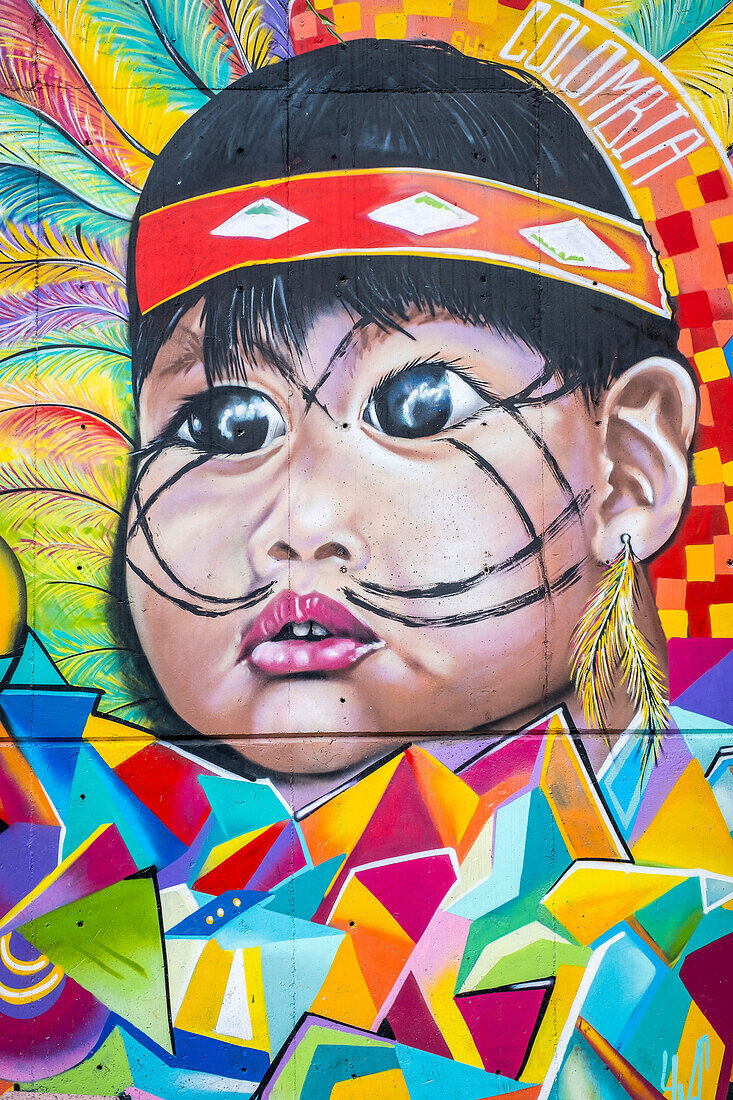 Straßenkunst, Wandmalerei, Graffiti, Comuna 13, Medellín, Kolumbien