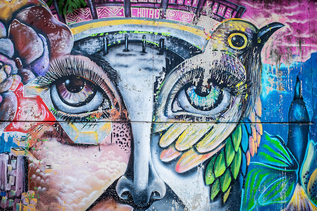 Straßenkunst, Wandmalerei, Graffiti, Comuna 13, Medellín, Kolumbien