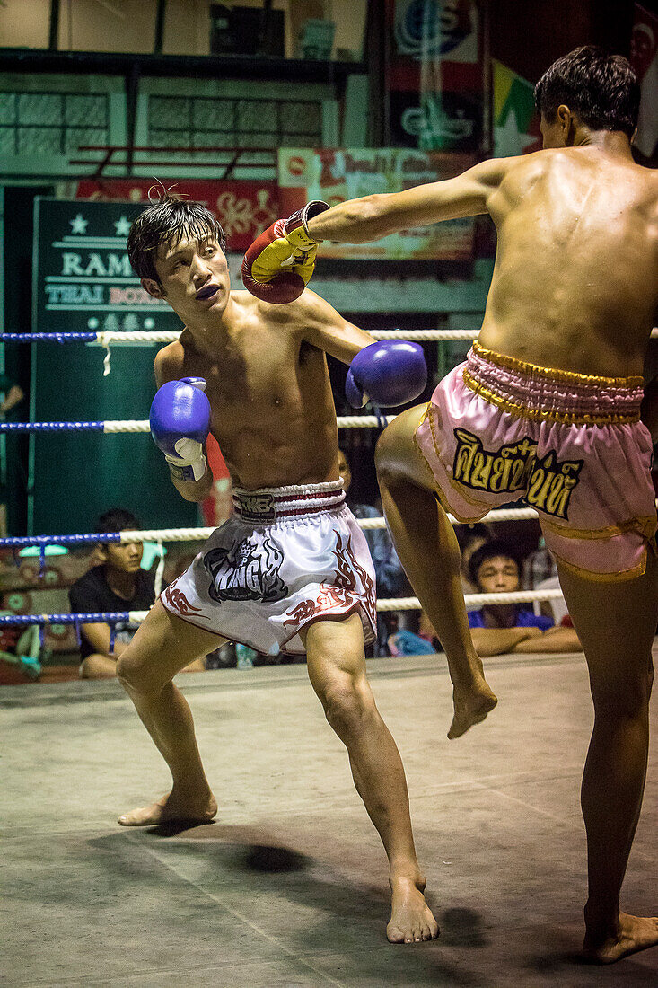 Muay Thai boxers fighting, Bangkok, Thailand