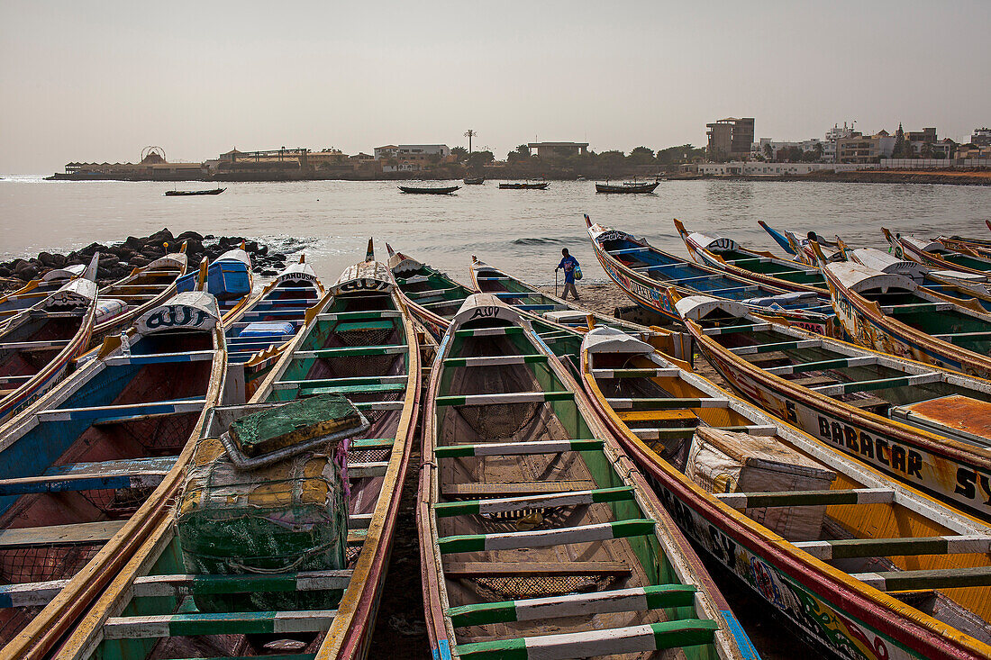 boats at the fish market beach in soumbedioune, Dakar, Senegal