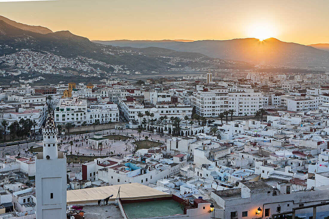 In the foreground the medina, and in background the Ville Nouvell or new city, Tetouan. Morocco