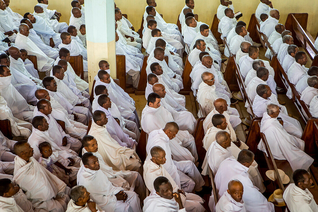 Followers of the Christian sect of Fifohazana, sunday mass, Soatanana village, Madagascar