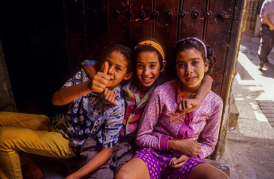 Girls, Medina, UNESCO World Heritage Site, Fez, Morocco, Africa.