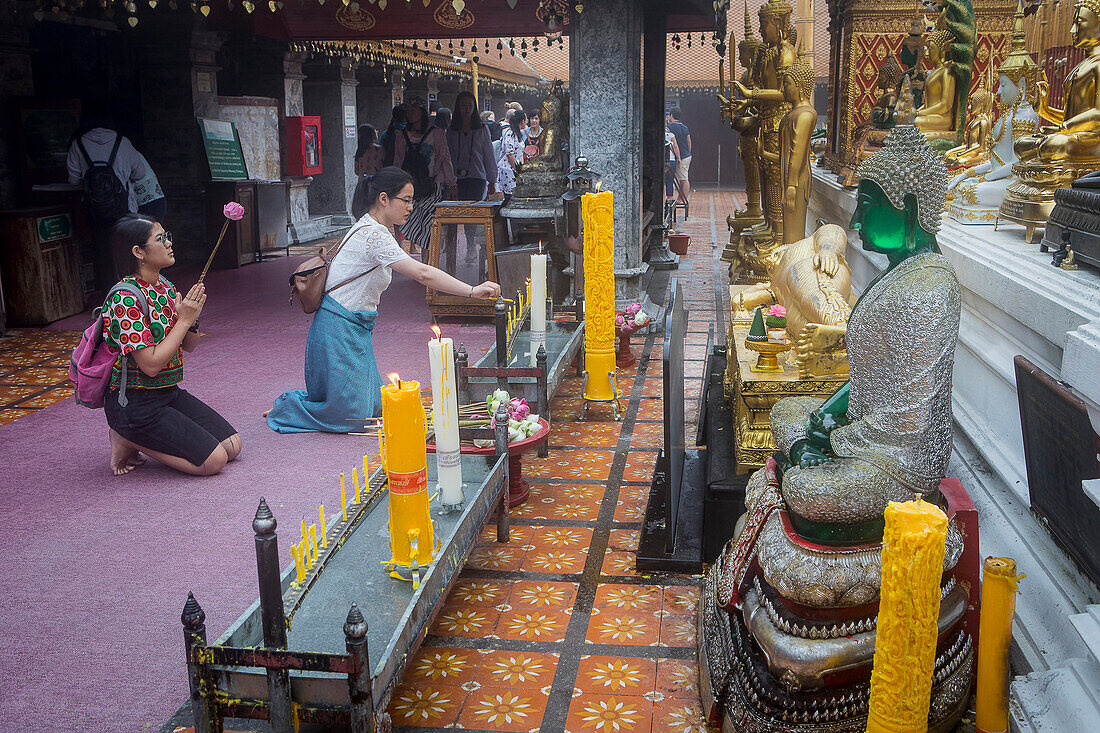 People praying, Wat Phra That Doi Suthep Temple of Chiang Mai, Thailand