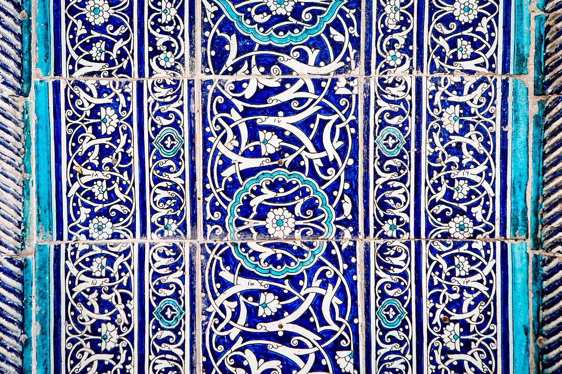 Detail,facade, ornamentation of Islom Hoja Medressa, Khiva, Uzbekistan