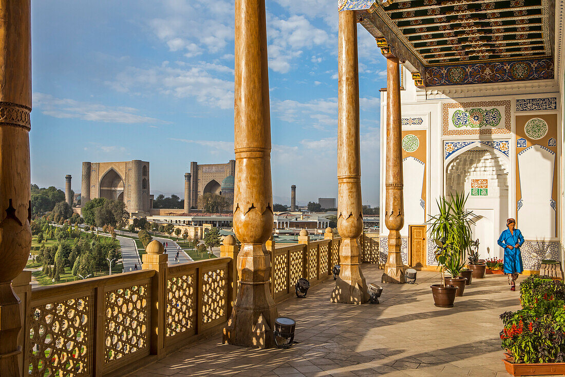 Hazrat-Hizr mosque, in background at left Bibi-Khanym Mosque Samarkand, Uzbekistan