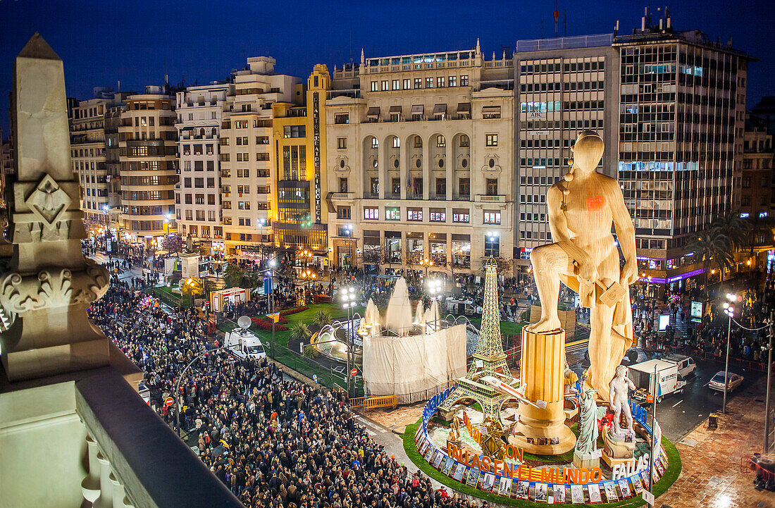 Falla of Plaza del Ayuntamiento ,Fallas festival,Valencia,Spain