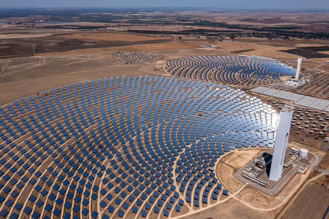 Electric plant. The world's first commercial concentrating solar power towers in Sanlucar la Mayor, near Seville, Spain