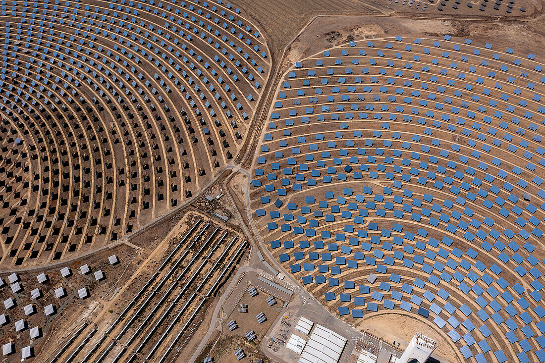 Electric plant. The world's first commercial concentrating solar power towers in Sanlucar la Mayor, near Seville, Spain