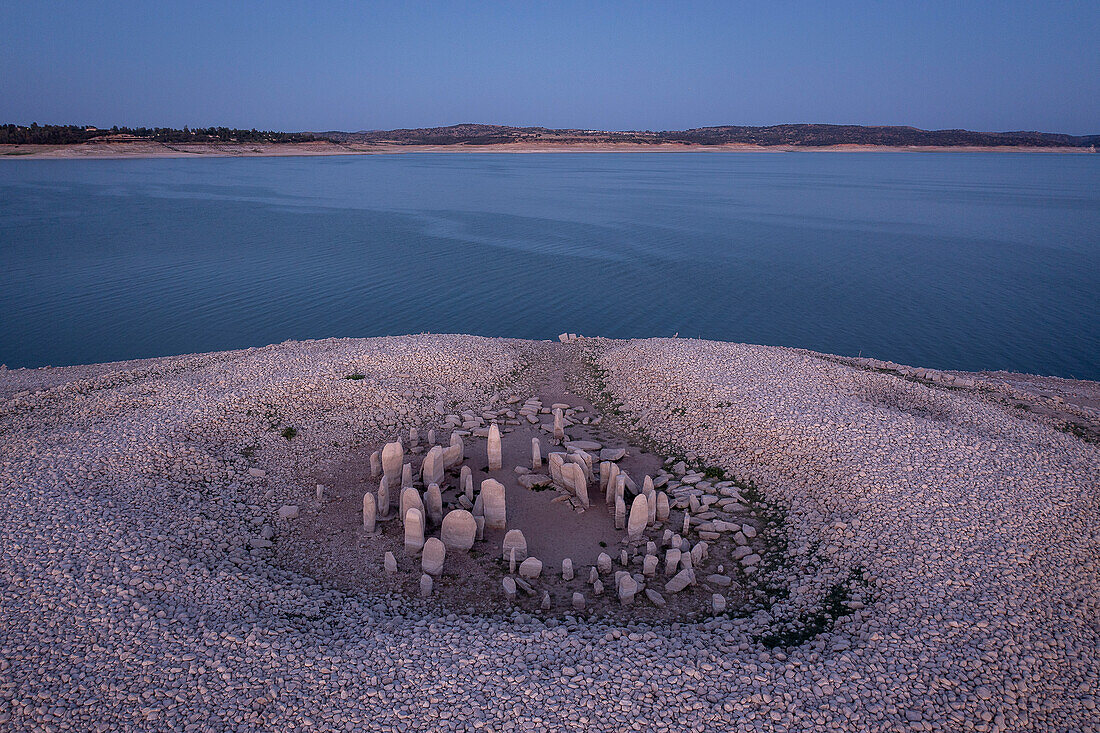 Dolmen of Guadalperal. The monument is within the Valdecañas reservoir in the Tajo River, Caceres, Spain